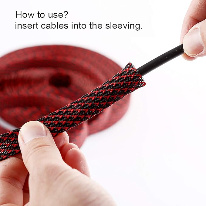 100ft - 3/4 inch PET Expandable Braided Sleeving – BlackRed – Alex Tech Braided - Image 6