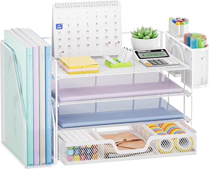Marbrasse Desk Organizer and Accessories,4-Tier Paper Letter Tray Organizer - Image 8
