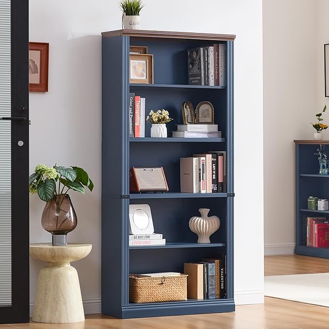 RWYHG 70" Blue Tall Bookshelf Set of 3, 5-Tier Thick Wooden Book Shelf - Image 9