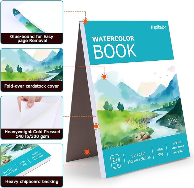 Hapikalor 2-Pack 9"x12"Watercolor Paper Pad, Bulk School Supplies - Image 7
