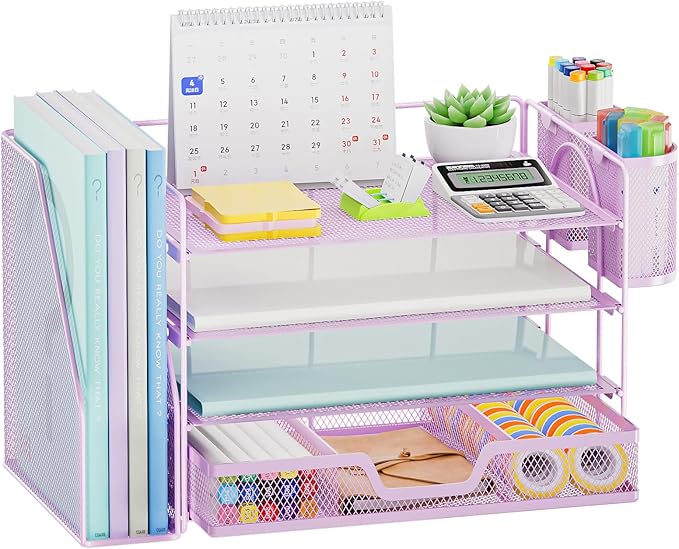 Marbrasse Desk Organizer and Accessories,4-Tier Paper Letter Tray Organizer - Image 8