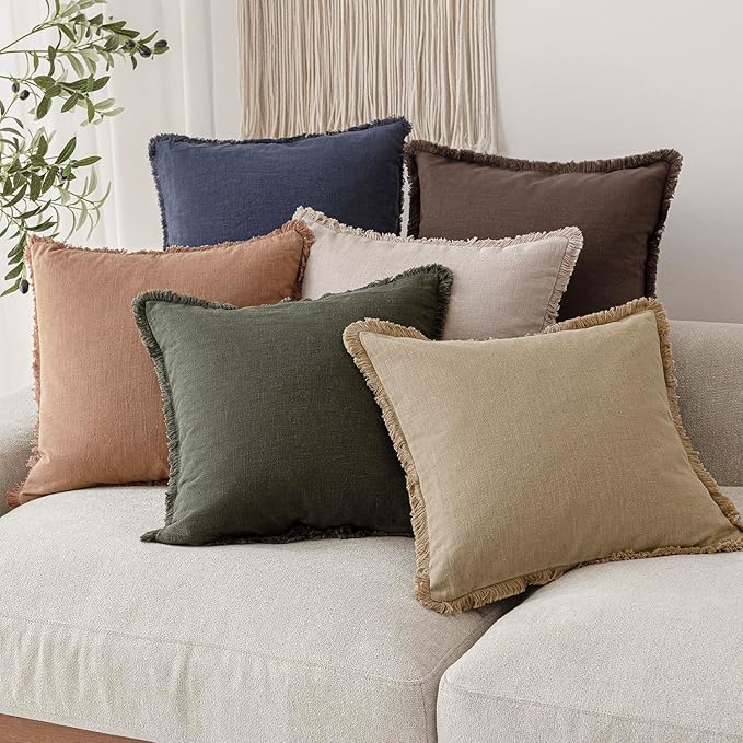 Foindtower Set of 2 Decorative Linen Fringe Throw Pillow Covers Cozy Boho - Image 7