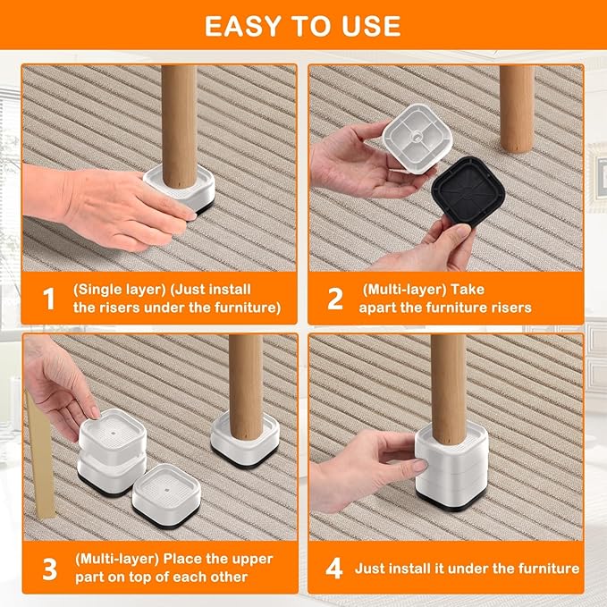 shouwuhho 9 Pack Furniture Risers Adjustable Bed Risers Heavy Duty Lifts Height - Image 6