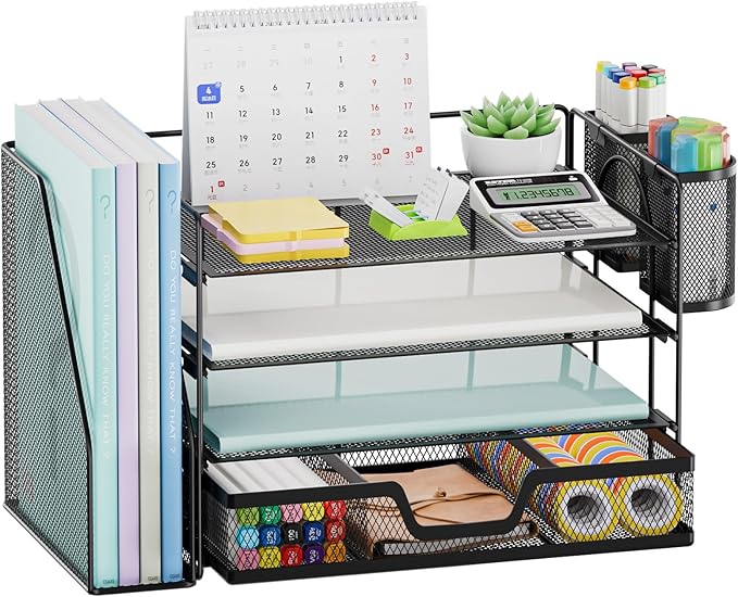 Marbrasse Desk Organizer and Accessories,4-Tier Paper Letter Tray Organizer - Image 8