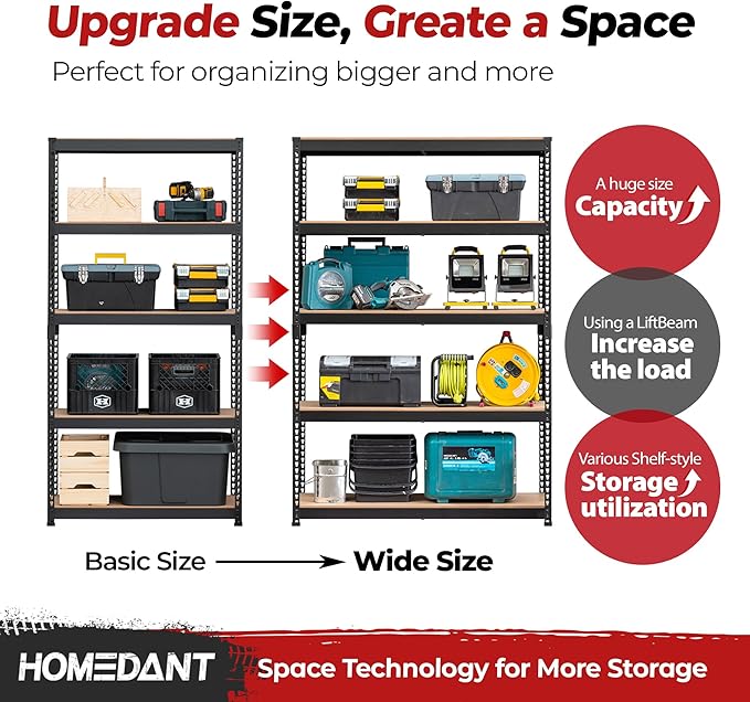 HOMEDANT 47.7" W 5 Tier Heavy Duty Garage Shelving Adjustable Metal Rack - Image 10