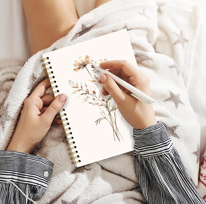 JWVK Retro Neutral Flower Spiral Notebook, Boho Floral Botanical Notebooks - Image 5