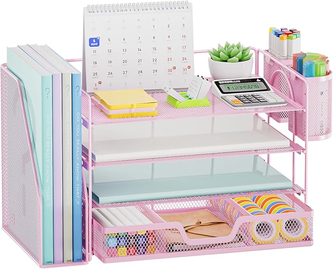 Marbrasse Desk Organizer and Accessories,4-Tier Paper Letter Tray Organizer - Image 8