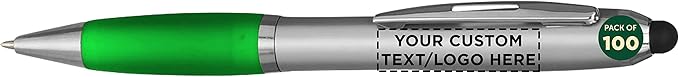 DISCOUNT PROMOS Custom Stylus Ballpoint Pens Set of 100, Personalized Bulk Pack by DISCOUNTPROMOS