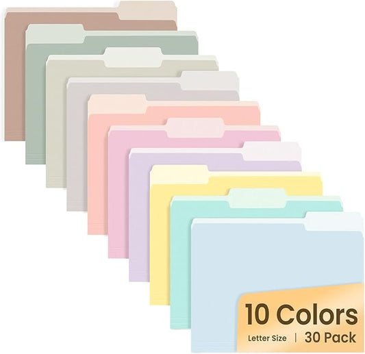 SUNEE File Folders, 30 Pack Manilla Folders 8.5 x 11, 10 Colors Folder Office by SUNEE
