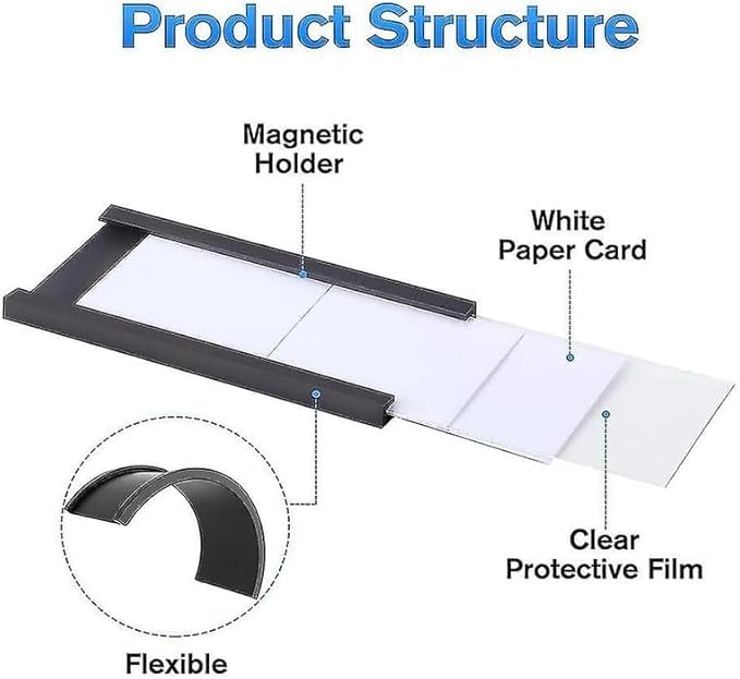 LLPT Magnetic Label Holder 5" x 3" 26 Packs C Channel White Paper Cards - Image 7