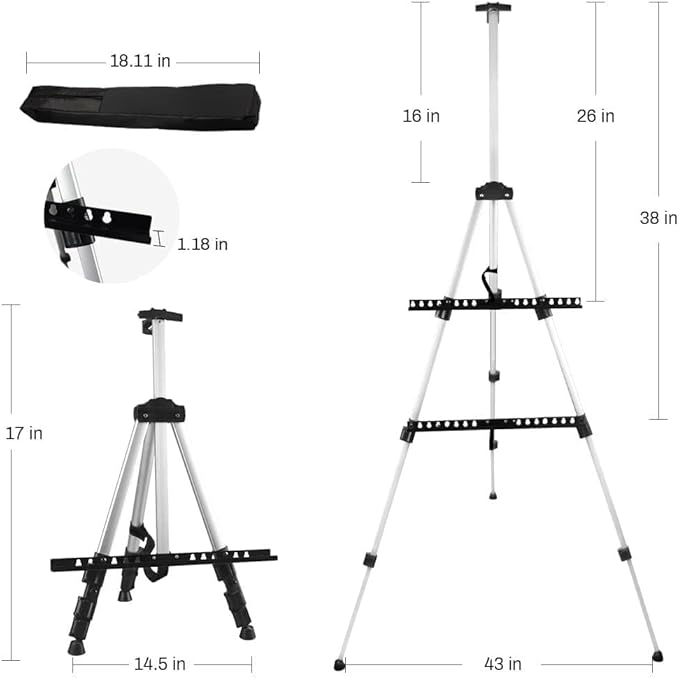RRFTOK Art Painting Artist Easel Stand, Aluminum Metal Tripod Adjustable Easels - Image 6