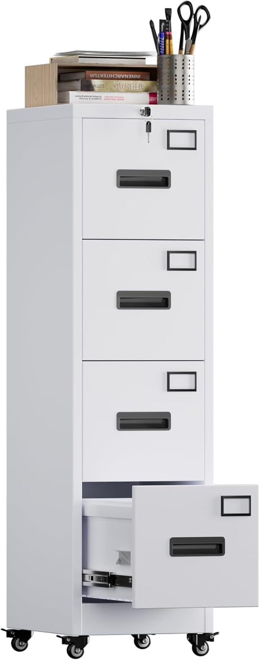 METAN 4 Drawer File Cabinet on Wheels, Lockable Metal Filing Cabinet by METAN
