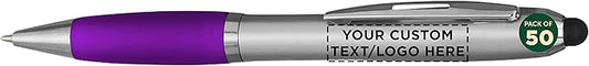 DISCOUNT PROMOS Custom Stylus Ballpoint Pens Set of 50, Personalized Bulk Pack by DISCOUNTPROMOS