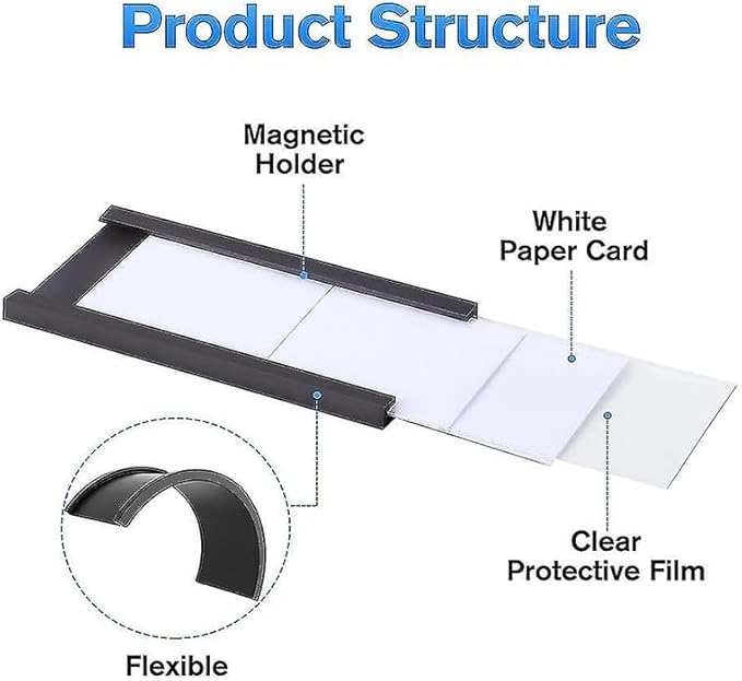 LLPT Magnetic Label Holder 4” x 1.6” 26 Packs C Channel White Paper Cards - Image 7