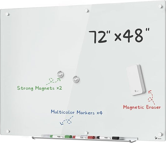 TOWON 6 x 4ft Glass Whiteboard Wall – Magnetic White Dry Erase Board by TOWON