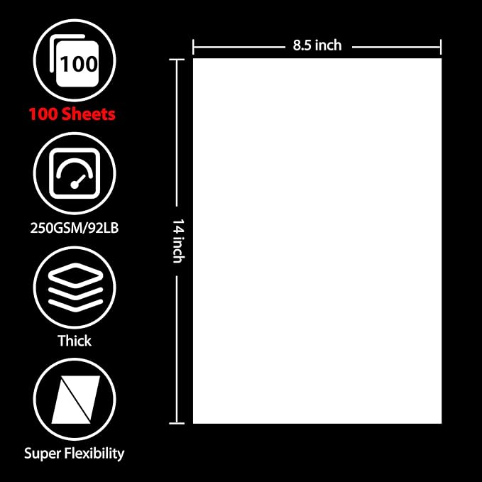 OcePor 100 Sheets White Cardstock 8.5” x 14”, 92lb/250gsm Black Card Stock - Image 2