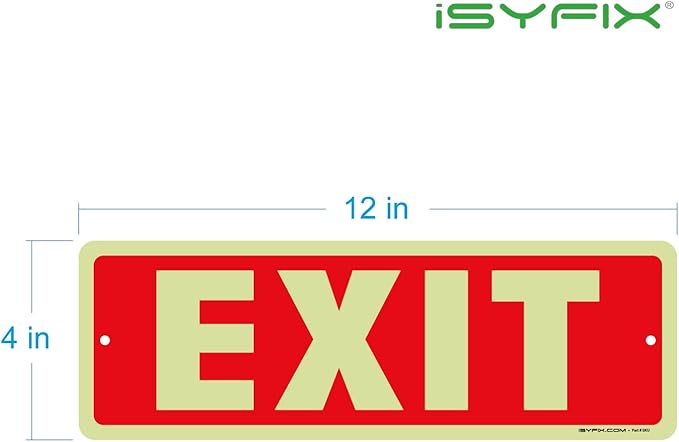 iSYFIX Exit Glow in the Dark Sign Aluminum – 2 Pack 12x4 Inch – Photoluminiscent - Image 8