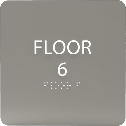 Clean Grey ADA Floor 6 Sign by ADACentralSigns