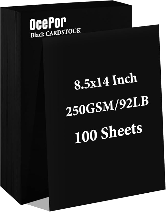 OcePor 100 Sheets Black Cardstock 8.5” x 14”, 92lb/250gsm Black Card Stock by OcePor