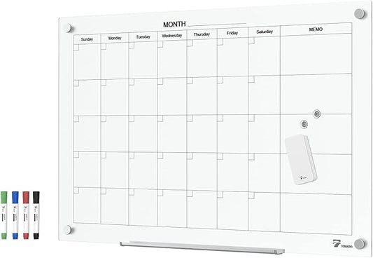 TOWON 36 x 24 Inches Tempered Glass Calendar Dry Erase Board by TOWON