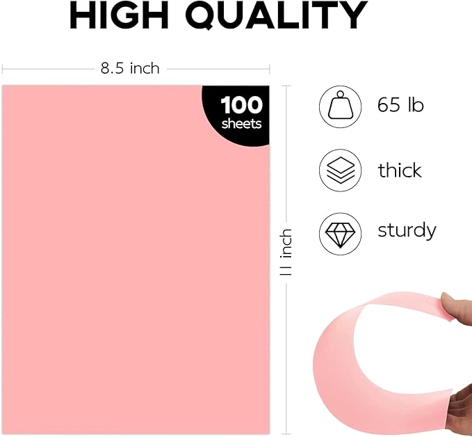 100 Sheets Pink Cardstock 8.5 x 11 65lb Paper, Goefun Pink Card Stock Printer - Image 2