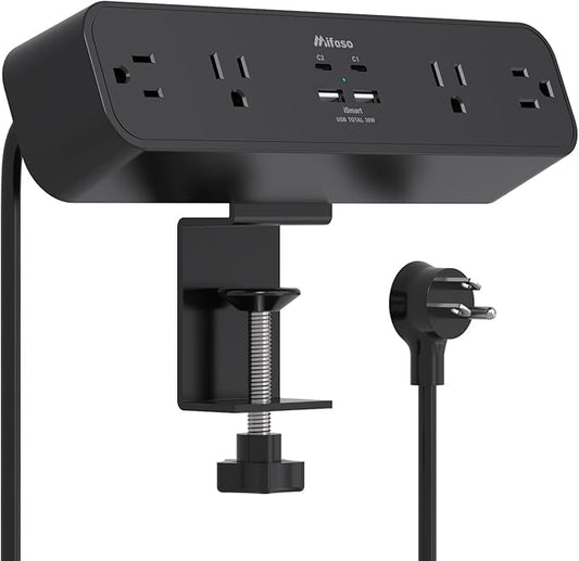 PD40W Desk Clamp Power Strip, Desktop Mount Surge Protector, Fast Charging by Mifaso