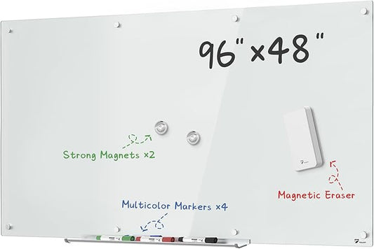 TOWON 8 x 4ft Whiteboard Huge, Glass Dry Erase Board Magnetic, 96 x 48 in by TOWON