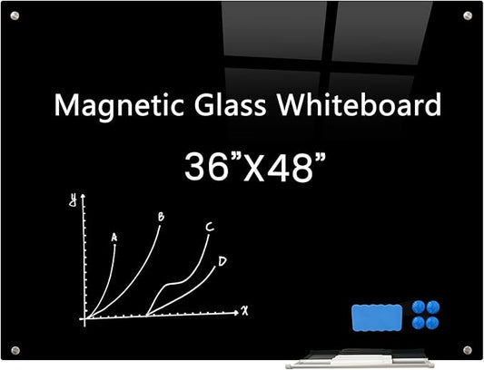 Magnetic Glass Black Board 48"x36" Glass Dry Erase Blackboard Tempered Glass by Unknown