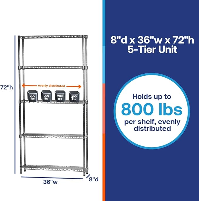 Shelving Inc. 8" d x 36" w x 72" h Chrome Wire Shelving - Image 6