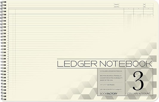 BookFactory Accounting Ledger Notebook/Large 3 Column Accounting Ledger by BookFactory