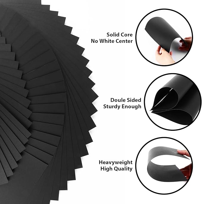 OcePor 100 Sheets Black Cardstock 8.5” x 14”, 92lb/250gsm Black Card Stock - Image 3