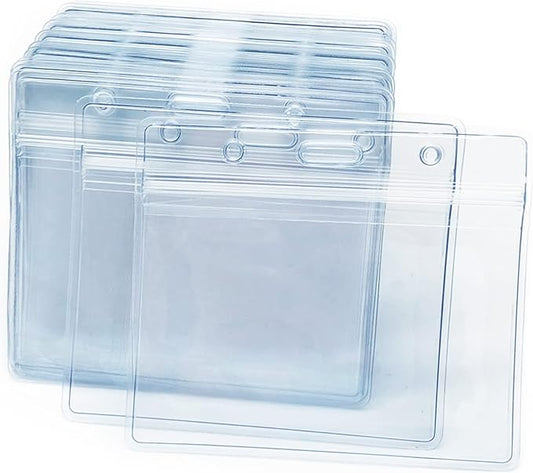 10 Pcs Clear Plastic Horizontal Name Badge ID Card Holders by Orcielo