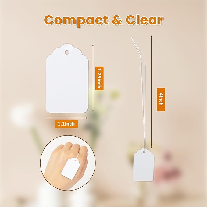 500 PCS White Price Tags with String Attached1.75 x 1.1 Inches, Goefun Blank - Image 2