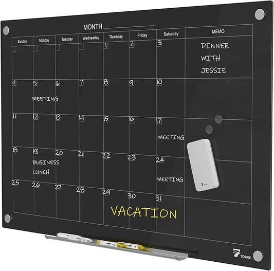 TOWON 47 x 35 Inch Glass Dry Erase Board Reminder, Magnetic Whiteboard Calendar by TOWON