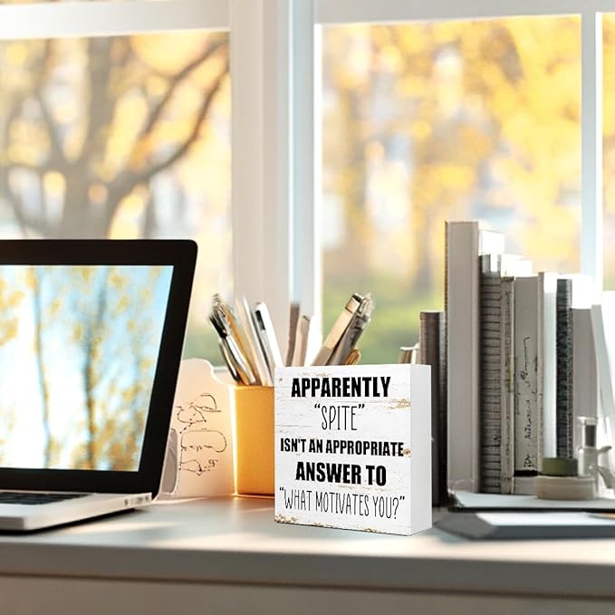 Office Wooden Box Sign Spite Isn't An Appropriate Answer 5x5x1 INCH Sign - Image 5