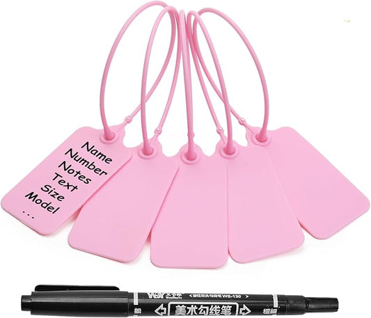 100 Pink Blank Plastic Tags for Labeling Waterproof Hanging Labels Writable by LeadSeals