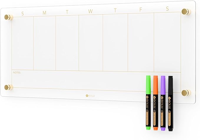 Clear Glass Weekly Dry Erase Calendar Non-Magnetic Whiteboard by Yeoux