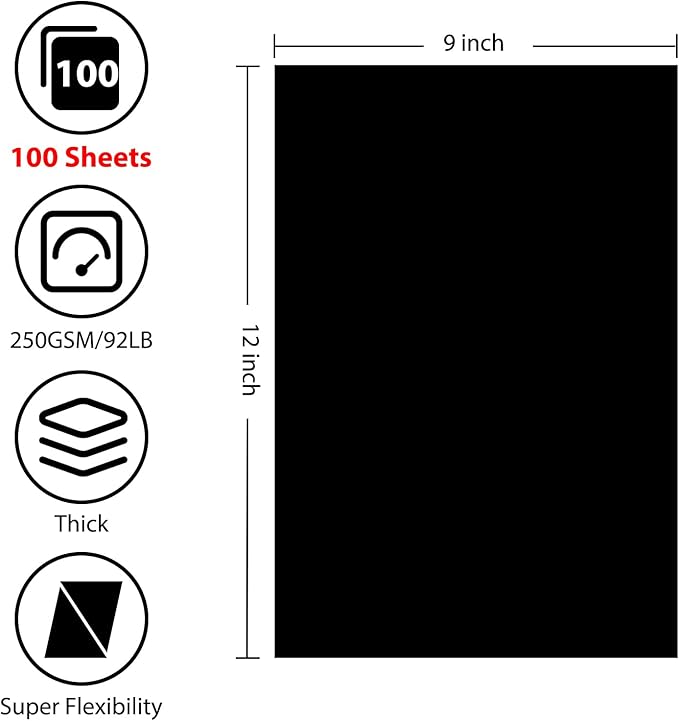 OcePor 100 Sheets Black Cardstock 9” x 12”, 92lb/250gsm Black Card Stock - Image 2