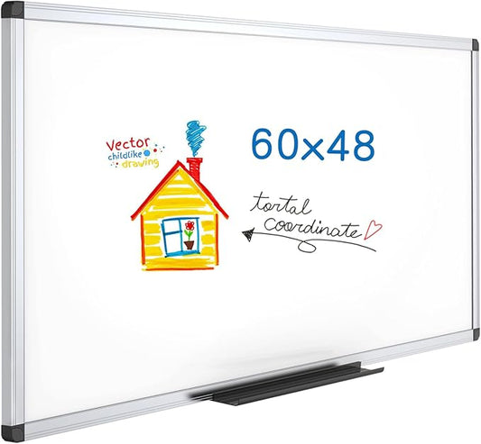 VIZ-PRO Dry Erase Board/Magnetic Whiteboard, 60 x 48 Inches, Large Wall Mounted by VIZ-PRO