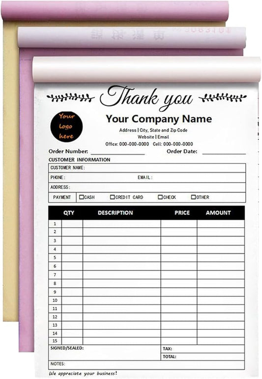 Custom Invoice Book in 3-Part /2-Part Receipt Book by Wasetell