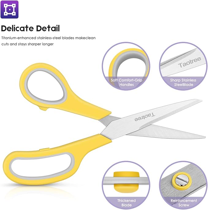 Scissors Bulk 40-Pack, Taotree 8" All Purpose Scissors, Soft Comfort-Grip - Image 4