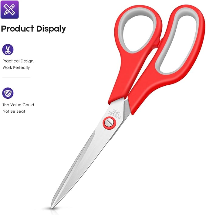 Scissors Bulk 20-Pack, Taotree 8" All Purpose Scissors, Soft Comfort-Grip - Image 2