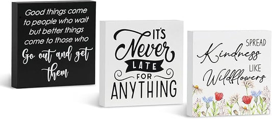3 Pcs Inspirational Wood Box Sign Set, 5x5 Inches Motivational Quotes Wooden by Decorunlimited