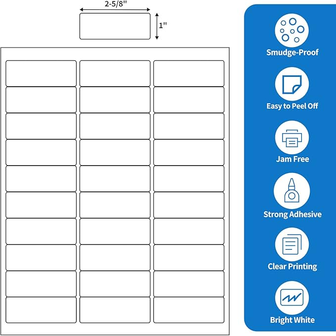 BESTEASY 30-up 500 Sheets 1" X 2-5/8" Address Shipping Labels - Image 2