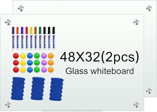 H-Qprobd Glass White Board for Wall Dry Erase Board 48" x 32" Magnetic by H-Qprobd