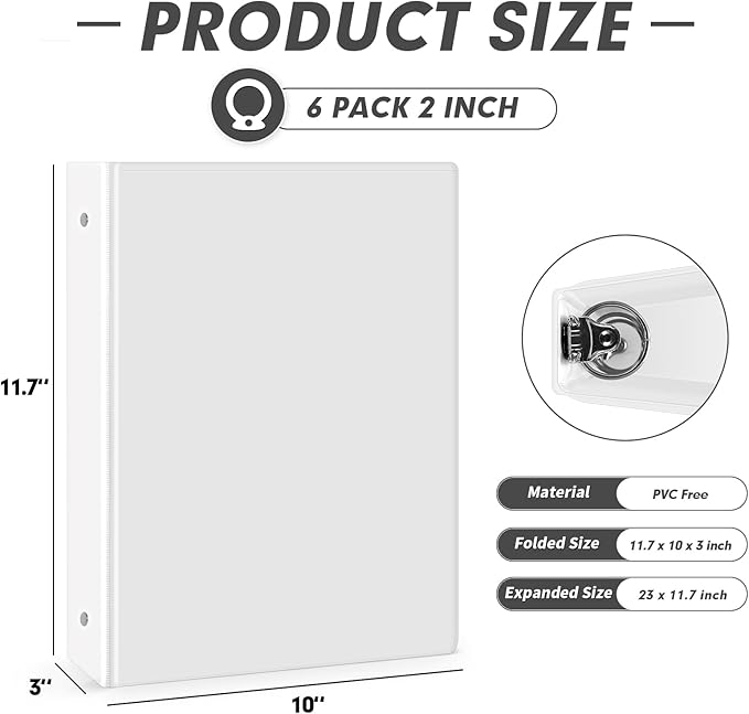 3 Ring Binder 2 Inch, PANDRI 6 Pack 2-Inch Binder Fits Letter Size 8.5'' x 11'' - Image 2