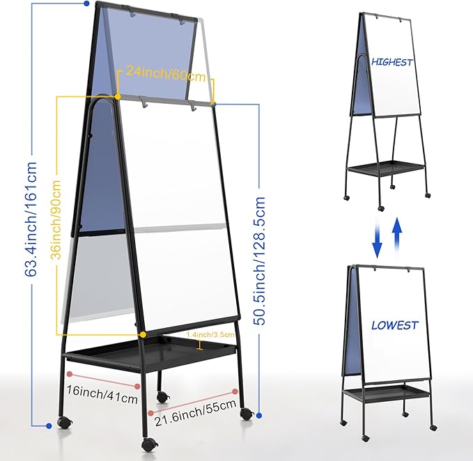 MAKELLO Rolling Whiteboard on Wheels 36x24 in, Double Sided Mobile White Board - Image 2