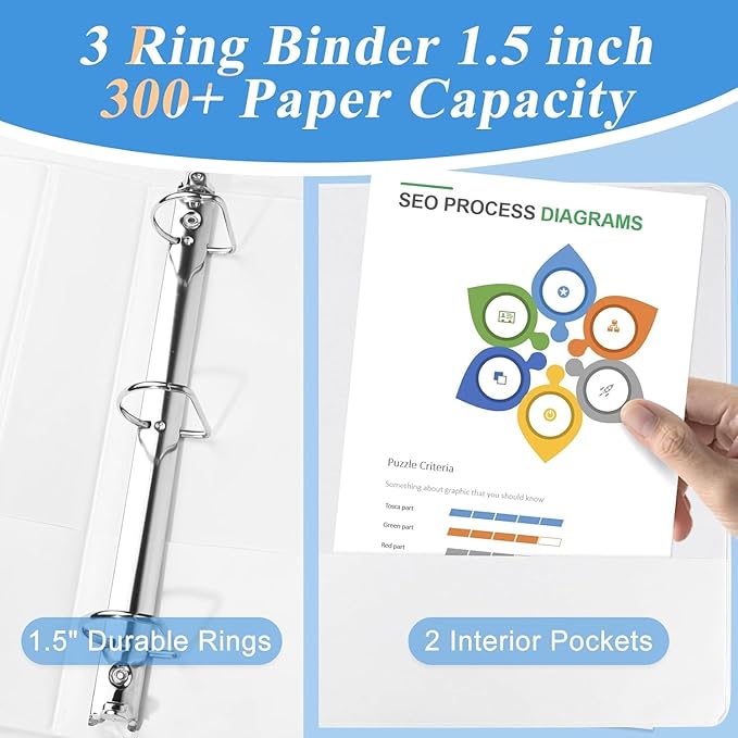 CIXILDTS 1.5-inch D Ring Binders, Fit US Letter Size Paper, 1-1/2" 3 Slant-D - Image 6