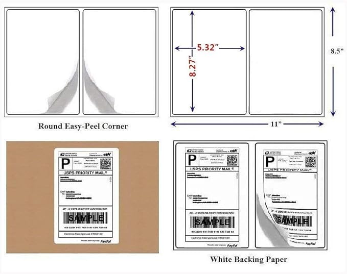 BESTEASY 1000 Round Corner Half Sheet Self Adhesive Shipping Labels - Image 2