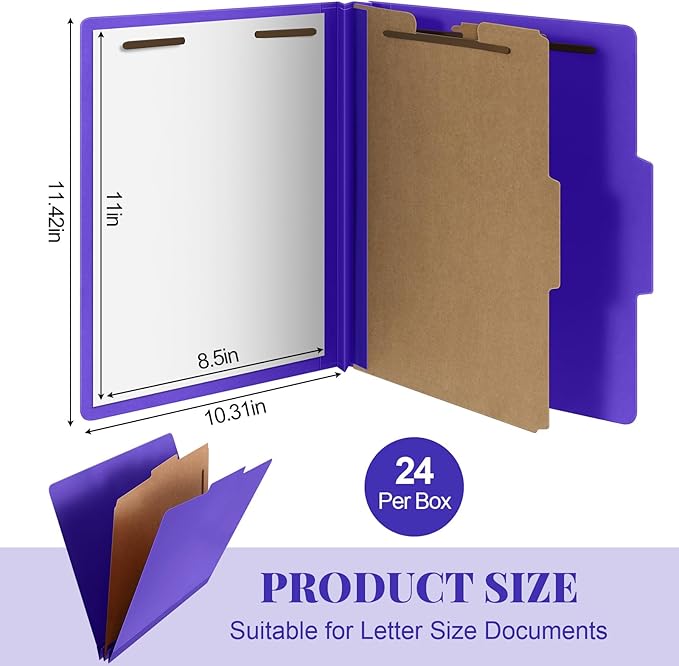 Skyygemm 24 Pcs Classification Folders Letter Size, 1 Divider Pressboard File - Image 2